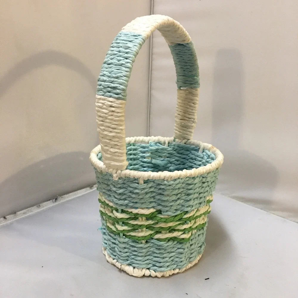 Woven Paper Rope Basket Kids OS Blue White Green Easter Spring Decor Storage